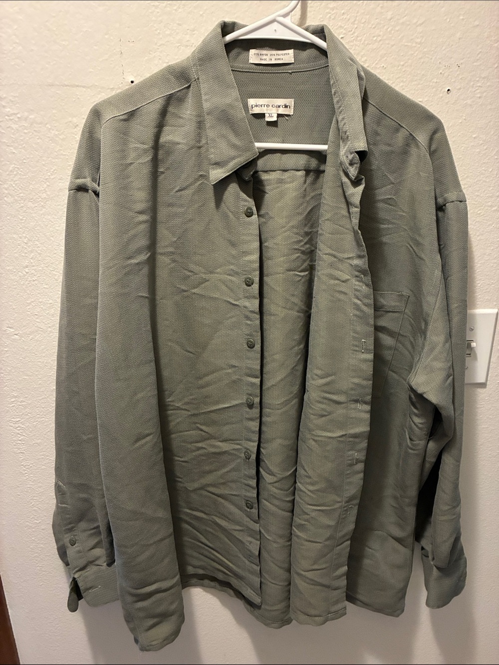 Pierre Cardin Light Sage Green Button-Front Shirt Jacket
